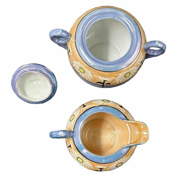 Vtg Lusterware Iridescent Hand Painted Floral Creamer and Sugar with Lid Japan - Picture 6 of 8